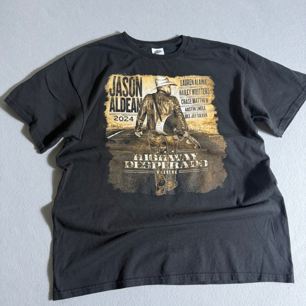 Jason Aldean 2024 Highway Desperado Tour T-Shirt Black Mens Large Concert Tee